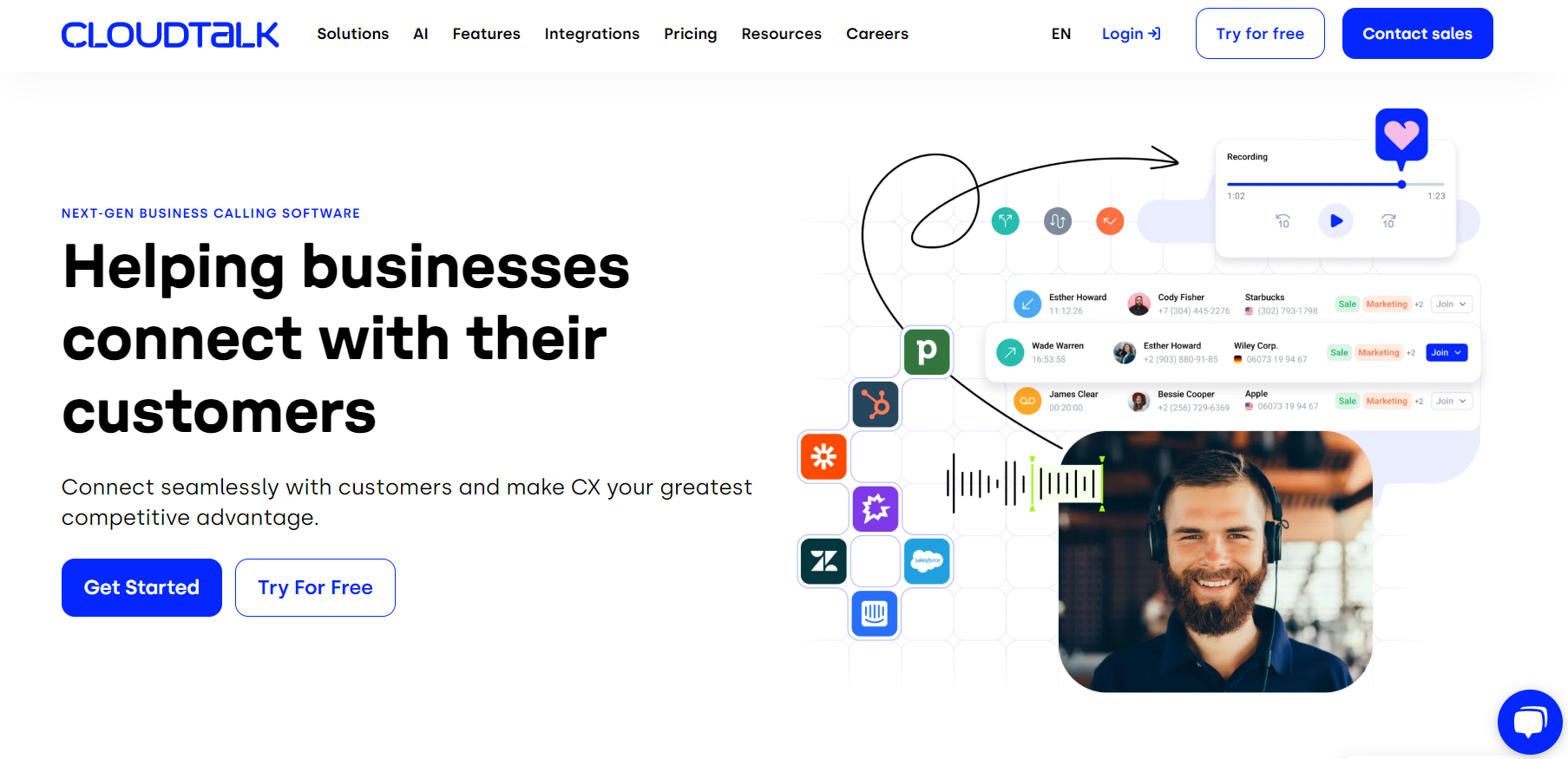 Homepage do CloudTalk - software de telefonia