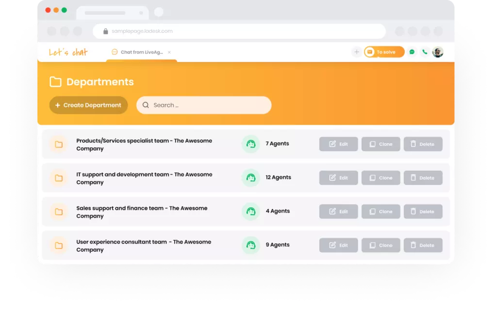 Departamentos e tags