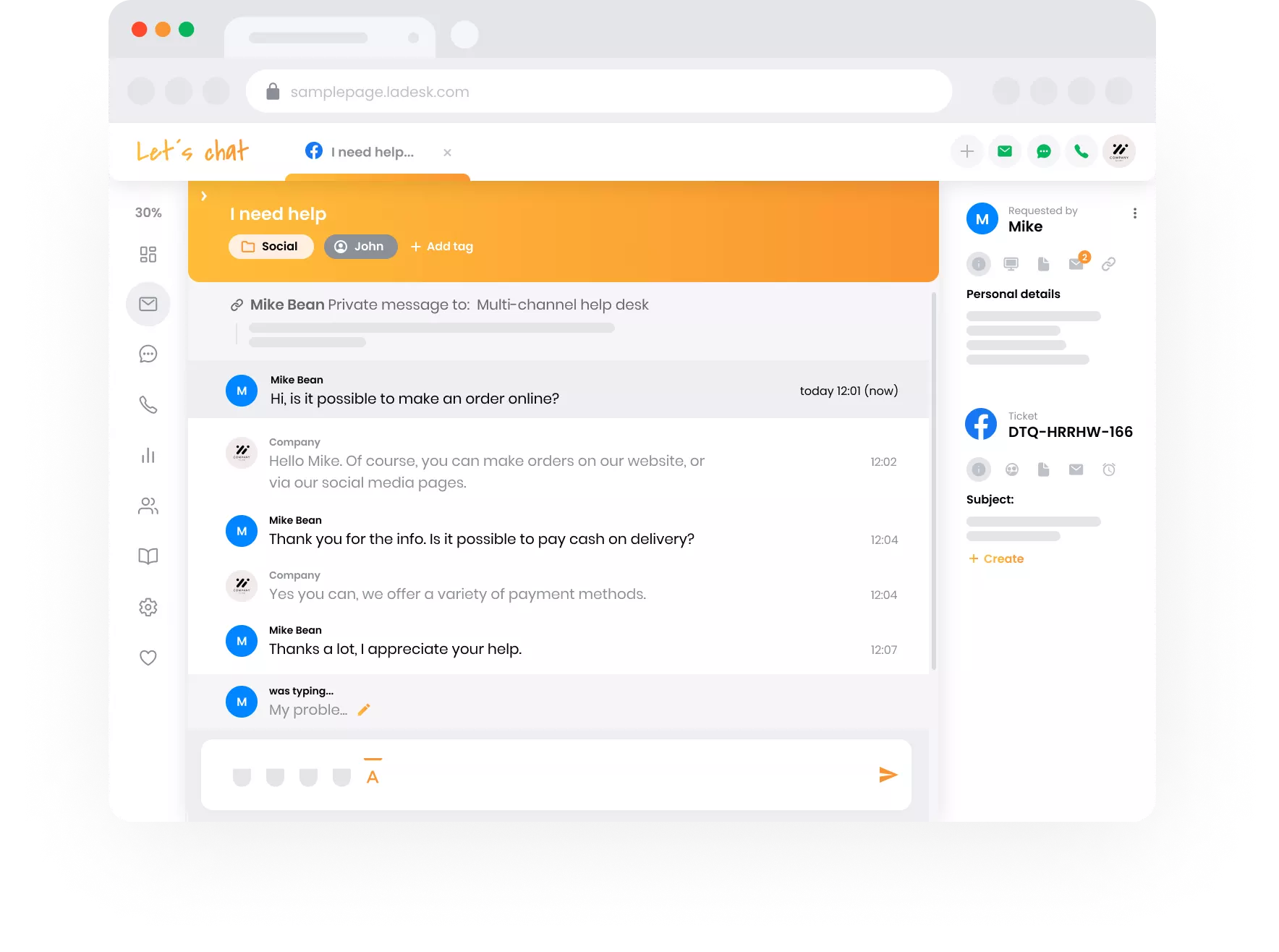 Visualização da equipe de suporte