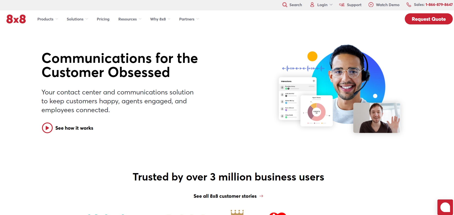 8x8 homepage - solução de help desk centrada no cliente
