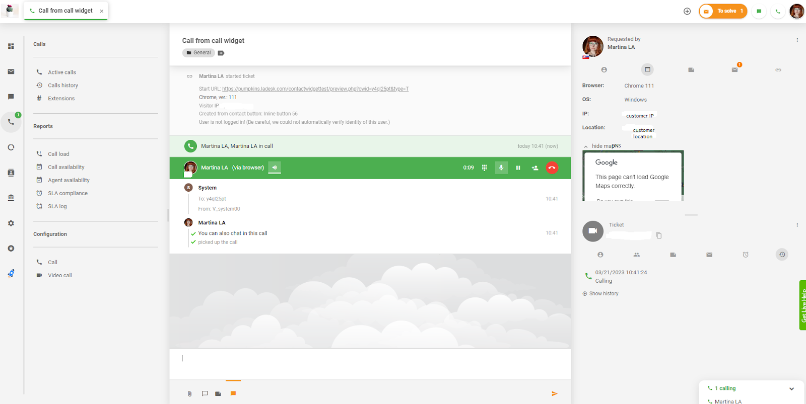 LiveAgent - chamada do widget de chamada