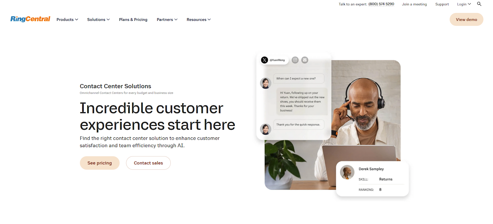 Homepage do software de call center RingCentral