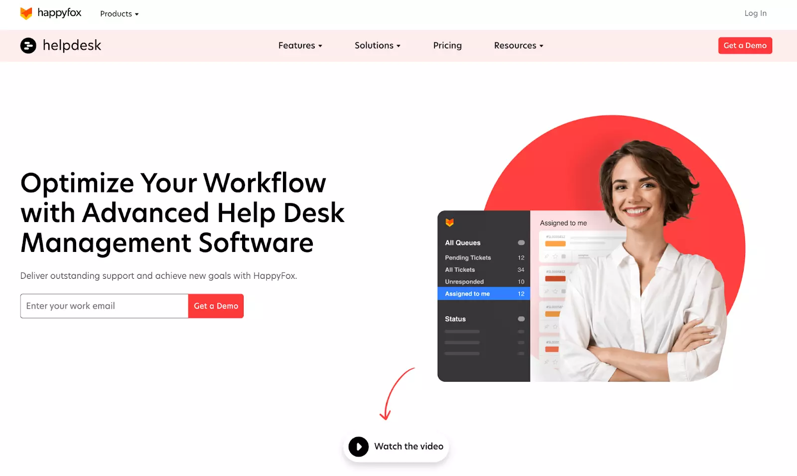 Página inicial do sistema de tickets de help desk Happyfox