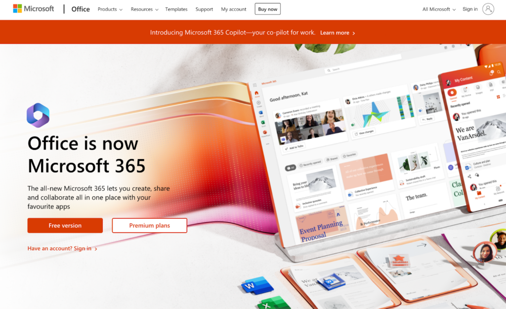 Página inicial do Microsoft 365, software de gerenciamento de email para empresas