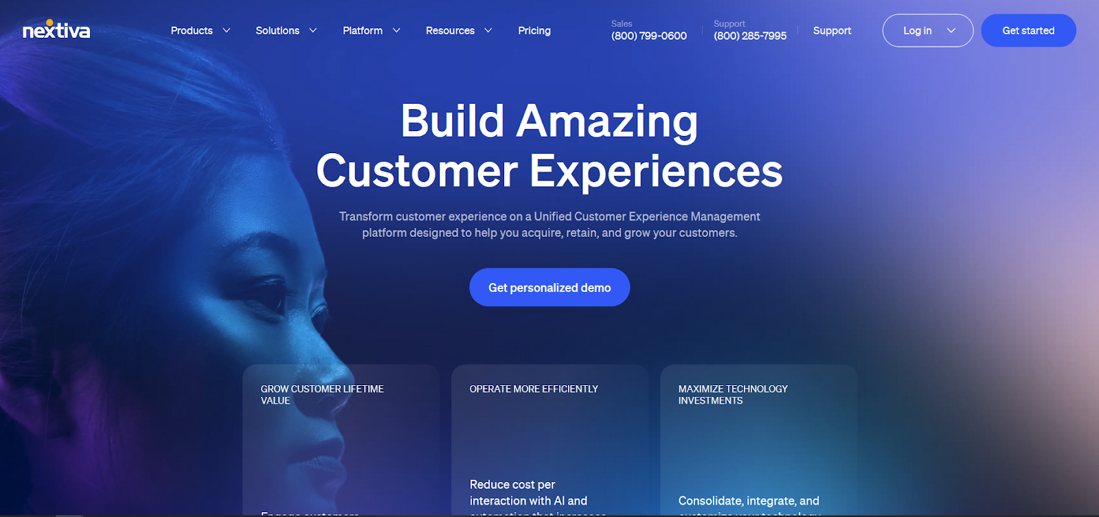 Página inicial do software de call center Nextiva