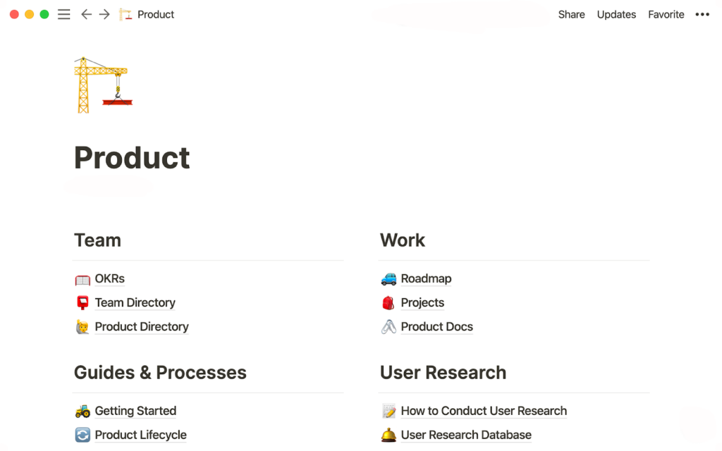 Ilustração de uma base de conhecimento criada usando o Notion
