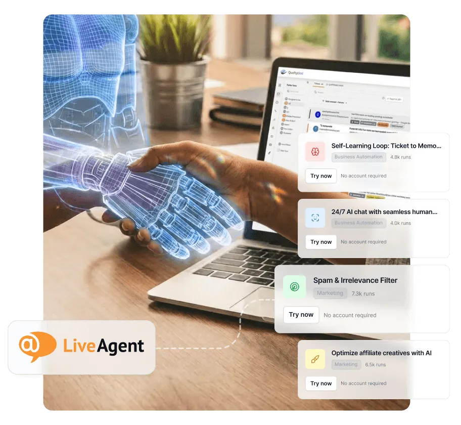 Faça upgrade do teste do LiveAgent e ganhe 33% de desconto com Agentes de IA