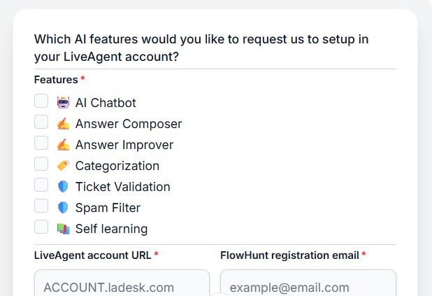 Formulário de inscrição LiveAgent