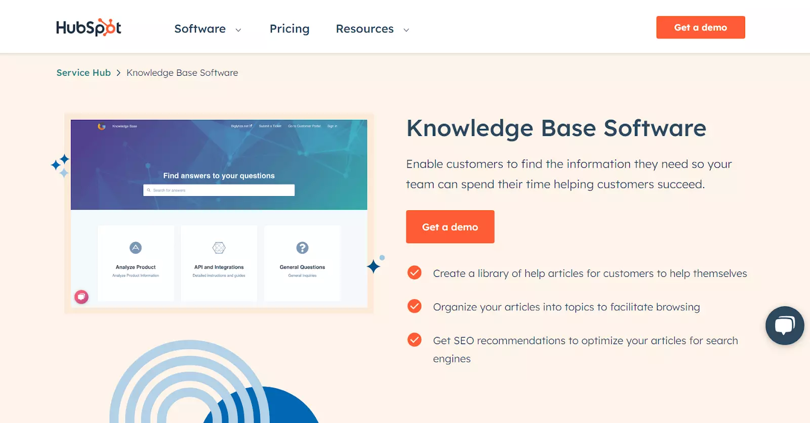 Homepage do software de knowledge base HubSpot Service Hub