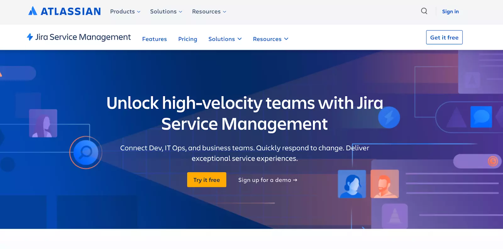 Homepage do Jira Service Management