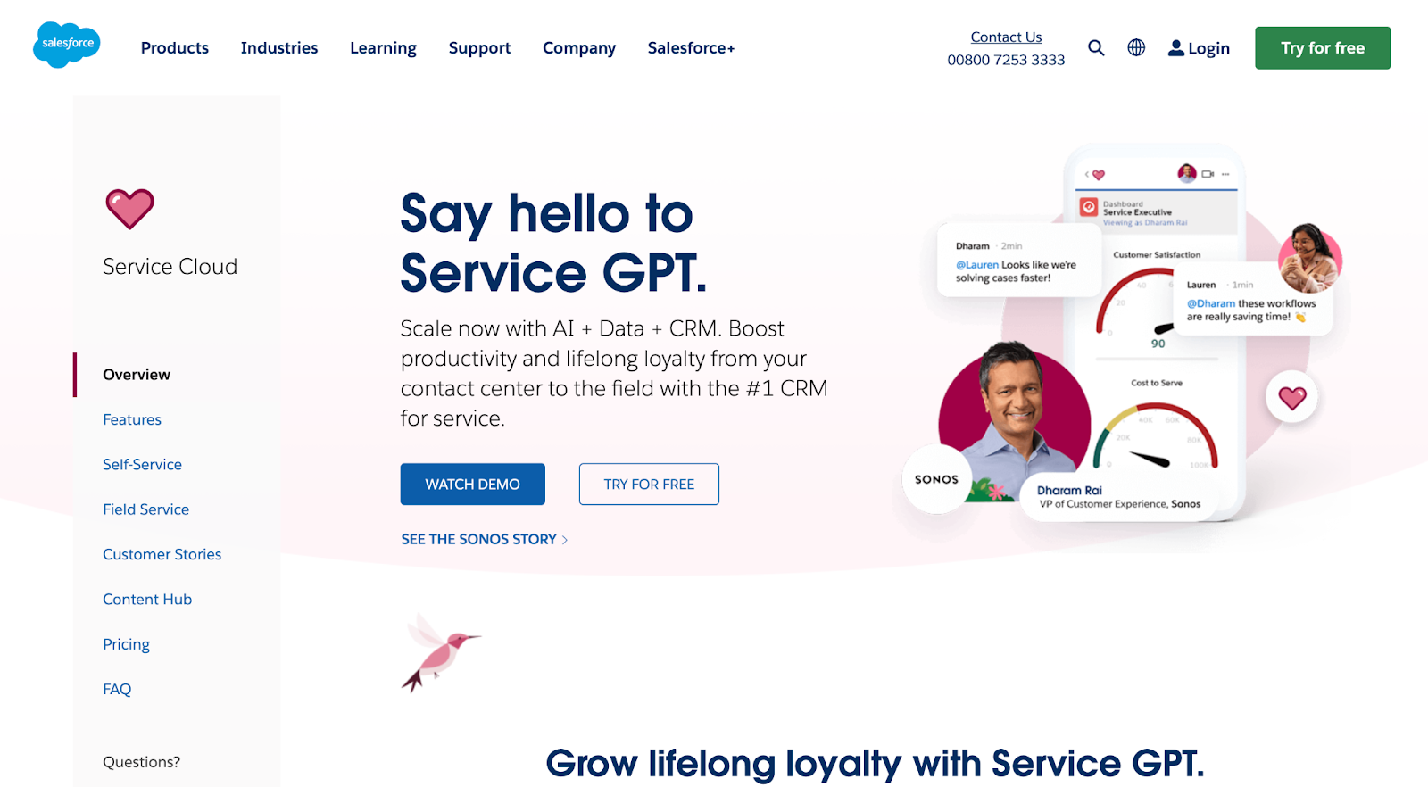 Homepage do Salesforce Service Cloud