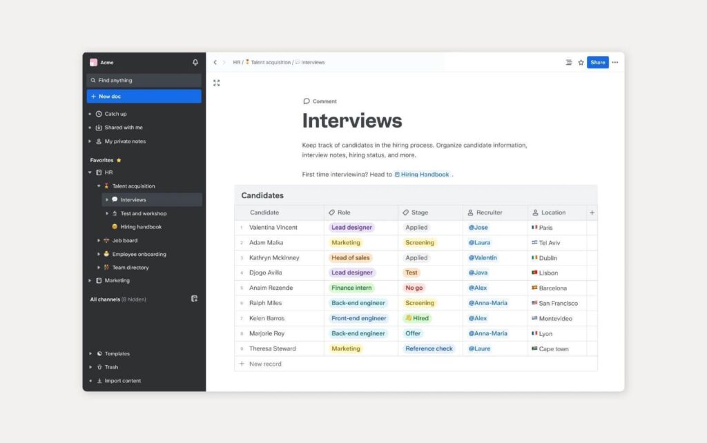 Exemplo de uma base de conhecimento usando o Slite