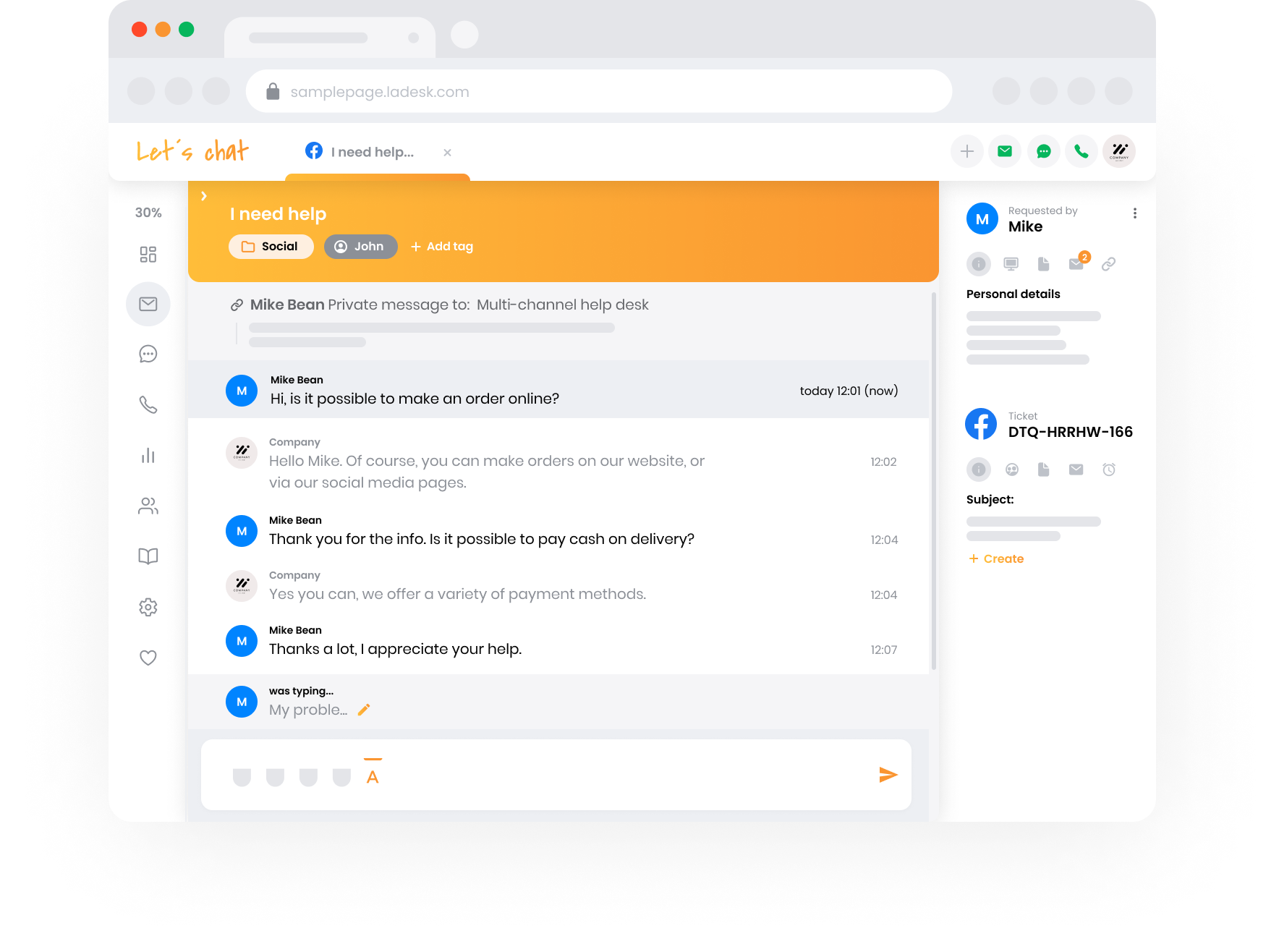 Visualização da equipe de suporte