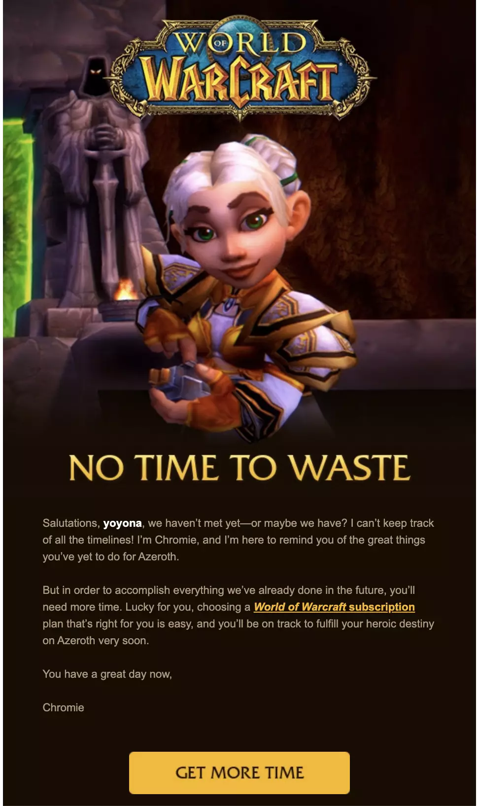Modelo de email de renovação Blizzard