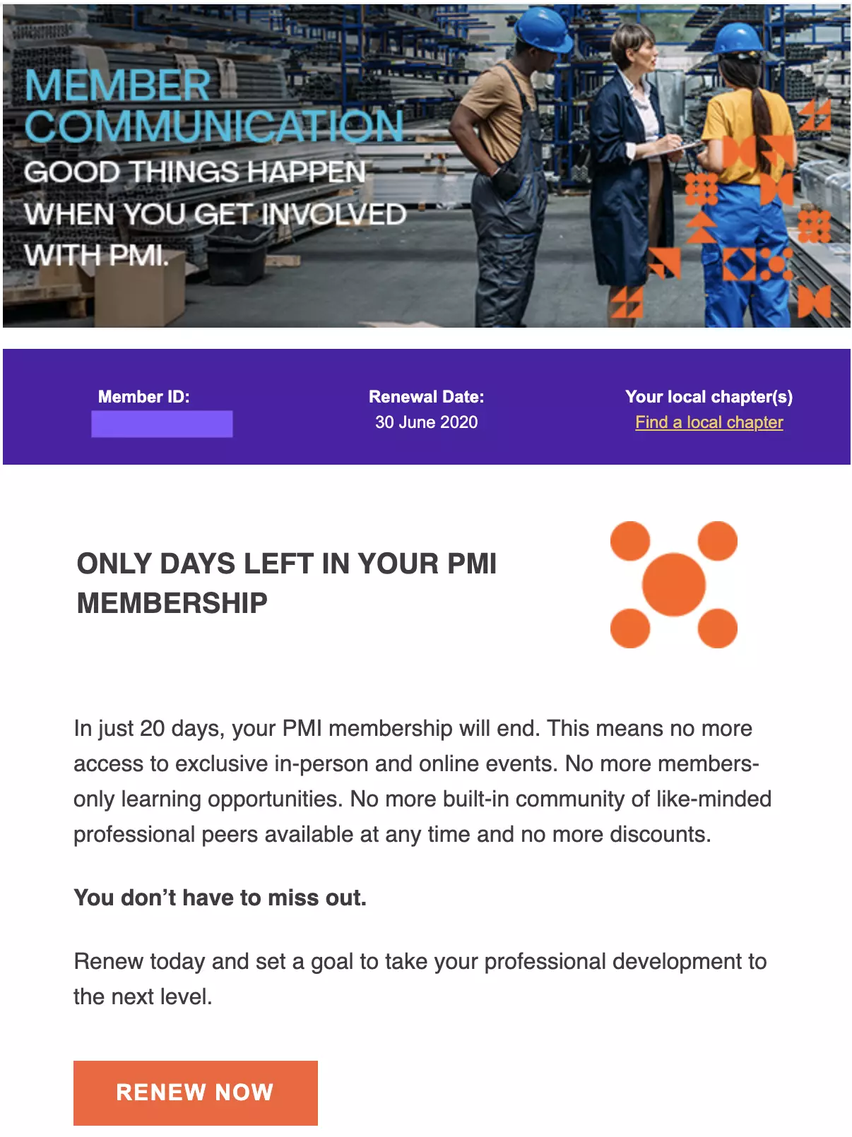 Modelo de email de renovação PMI
