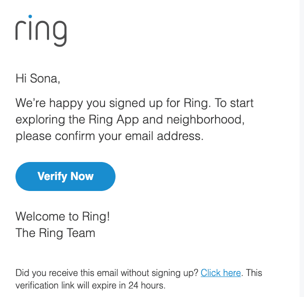 Email de verificação Ring