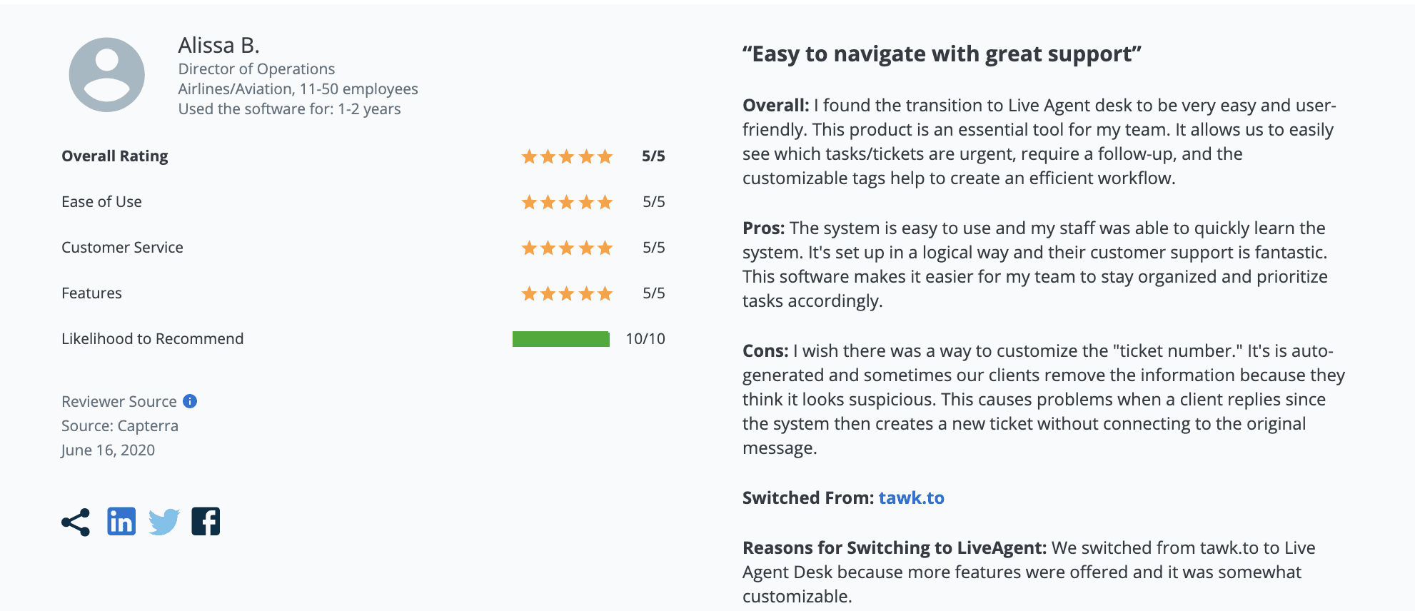 Avaliação do LiveAgent no Capterra