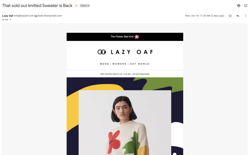 Email de última chance Lazy Oaf