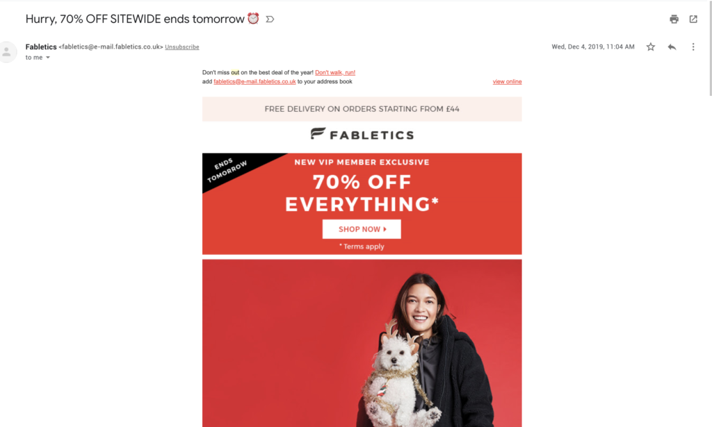 Email de última chance Fabletics