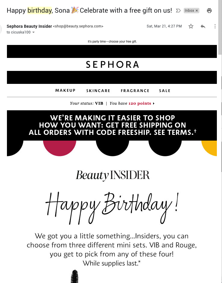 Modelo de e-mail de recompensa de fidelidade Sephora