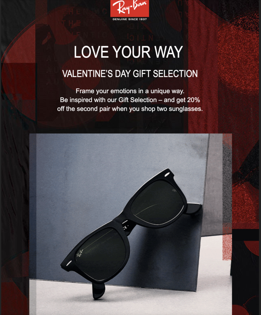 Campanha de e-mail de Dia dos Namorados RayBan