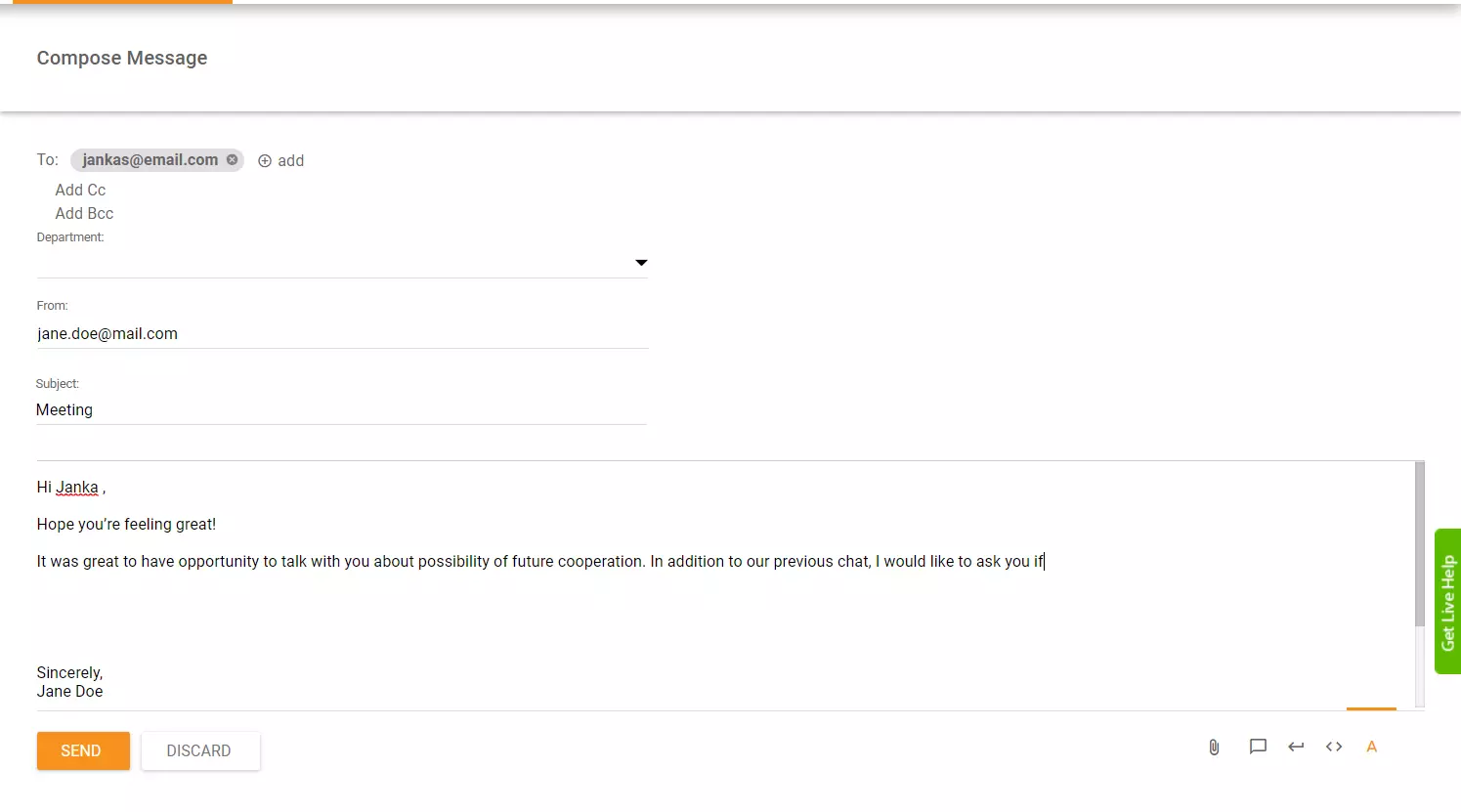 Exemplo de abertura de email