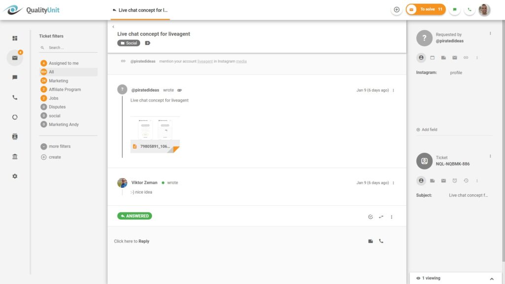 Responda a consultas de redes sociais diretamente do LiveAgent