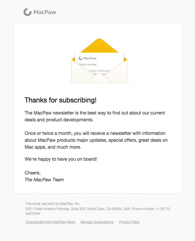 Exemplo de email de agradecimento de boas-vindas