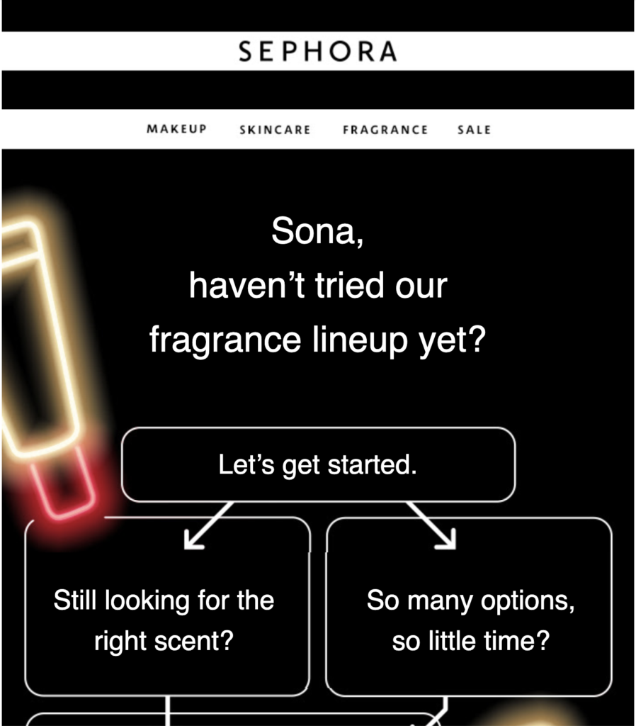 Um email de recuperação de clientes da Sephora