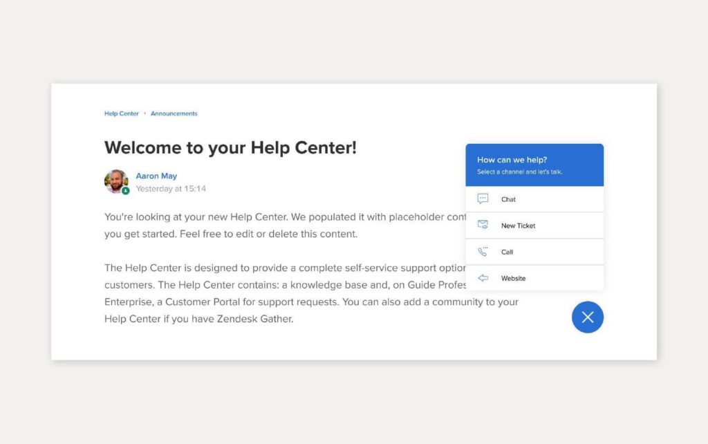 Exemplo de solução de base de conhecimento usando o Zendesk
