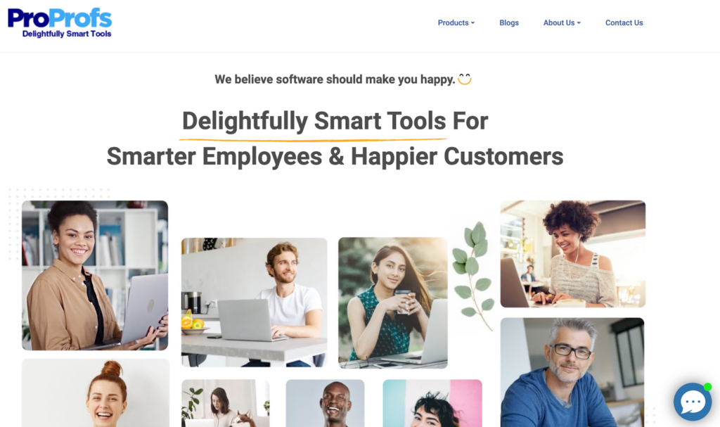 Página inicial do software de base de conhecimento ProProfs