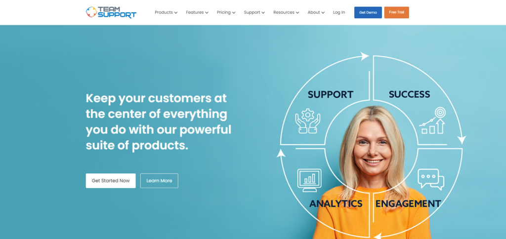 Página inicial do TeamSupport