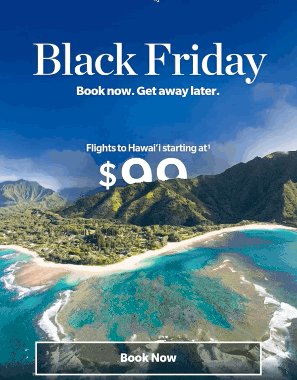 Modelo de email Black Friday da Hawaiian Airlines