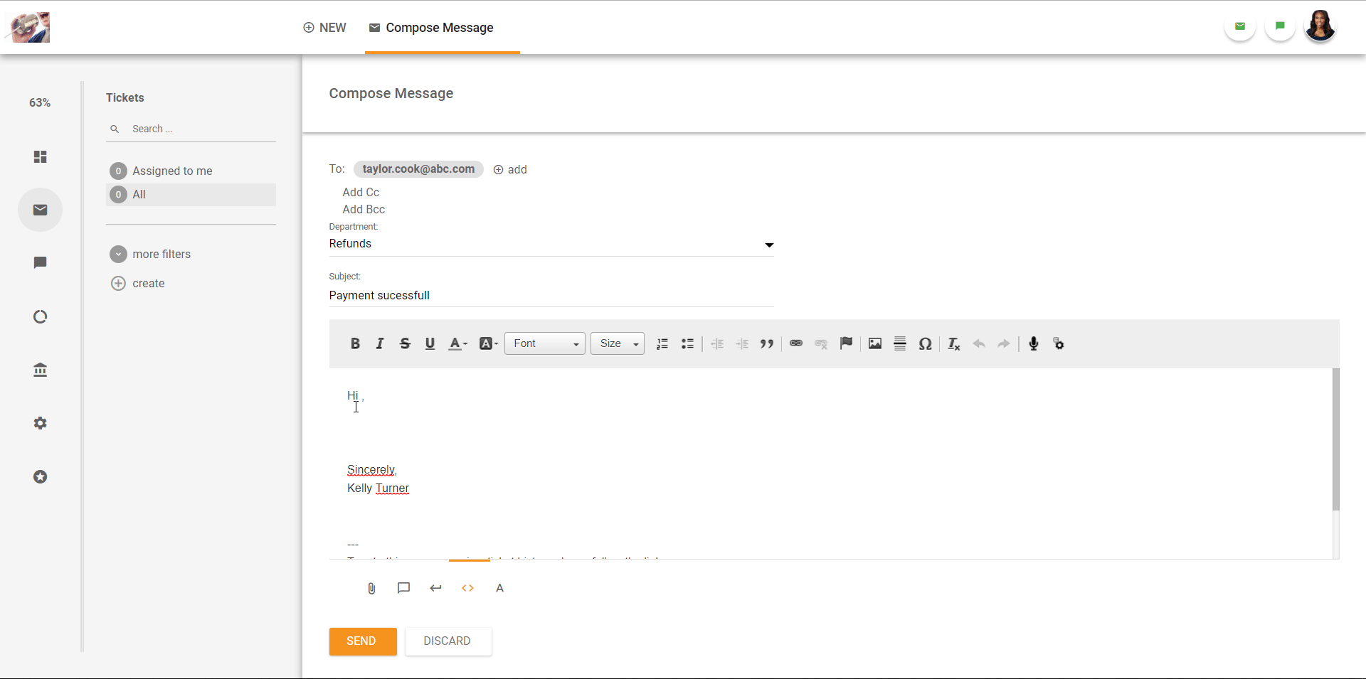 Visão geral da interface de ticketing no LiveAgent.